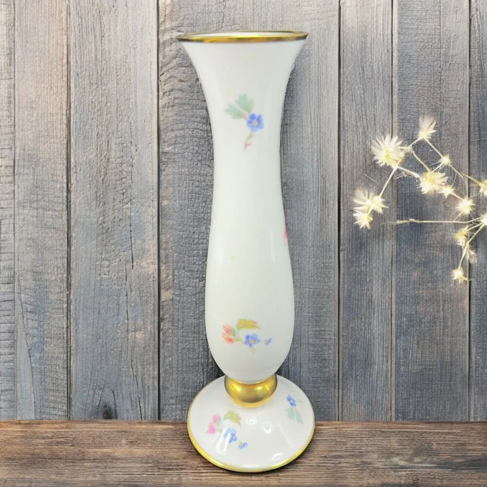 Vintage Lindner Kueps Bavaria Floral Vase Vessel Hand Painted‎ German Porcelain